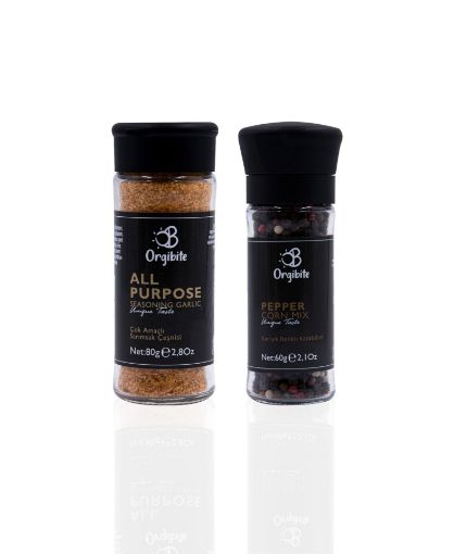 Orgibite 2'li Baharat Set Çok Amaçlı Sarımsak Çeşnisi 80gr Ve Top Karışık Renkli Karabiber 60gr resmi