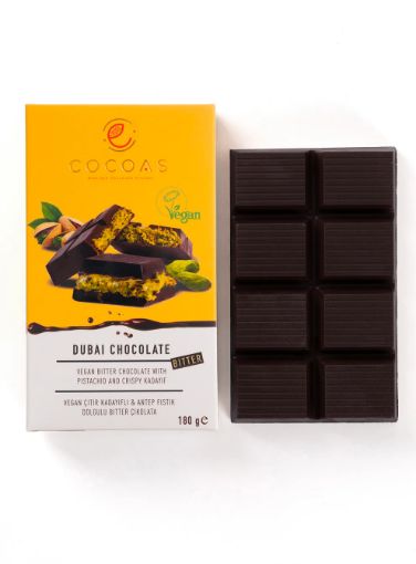 Cocoas Dubai Çikolatası Vegan Bitter Tablet 180g resmi