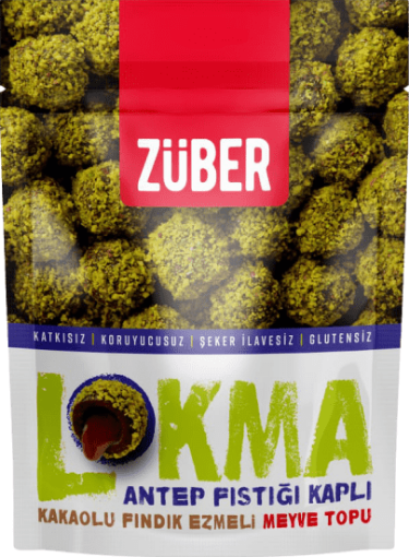 Züber Lokma Antep Fıstığı Kaplı, Kakaolu Fındık Ezmeli Meyve Topu, 84g resmi