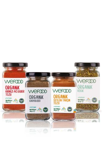 Wefood Organik Baharat Seti 4'lü (Acı Biber Tozu + Karabiber + Seylon Tarçın Tozu + Kekik) resmi