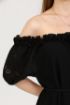 Lastikli Fırfırlı Yaka Dekolte Siyah Fisto Mini Elbise