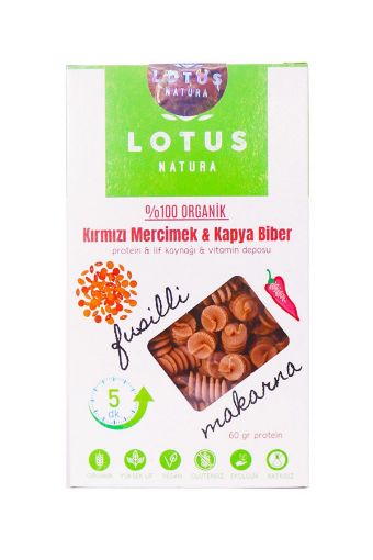 Lotus Natura Organik Makarna Kırmızı Mercimek & Kapya Biber Fusilli 200g resmi