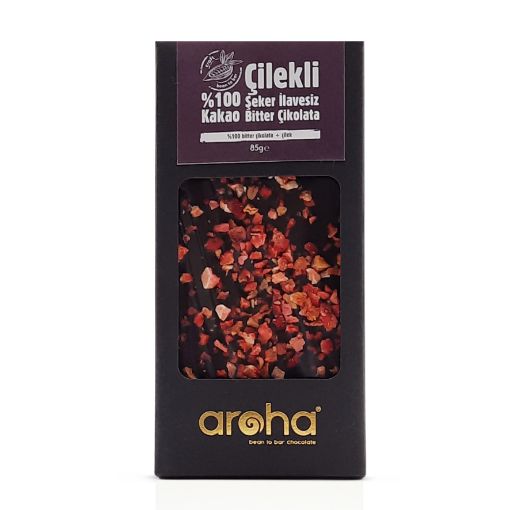 Aroha Çilekli Şekersiz Çikolata %100 Bitter 85 gr