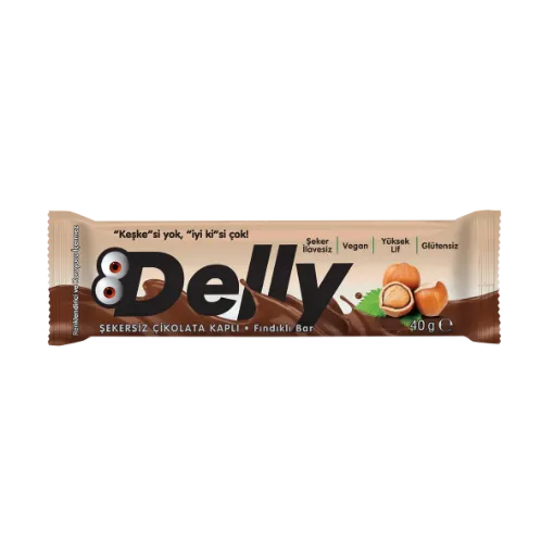 Delly Şekersiz Çikolata Kaplı Fındıklı Bar 40 g