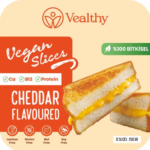 Vealthy Cheddar Peynir imsi Vegan 250gr Dilimli (Bitkisel Gıda)