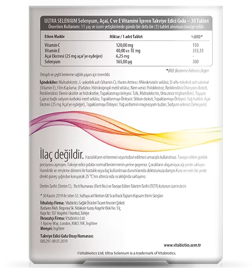 Vitabiotics Ultra Selenium, Açai, C ve E Vitaminli 30 Tablet | Vegan ...