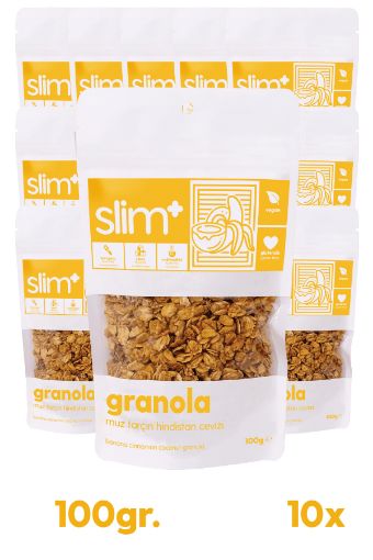 SlimPlus 10'lu Paket Muz + Tarçın + Coconut Glutensiz Granola 100G resmi