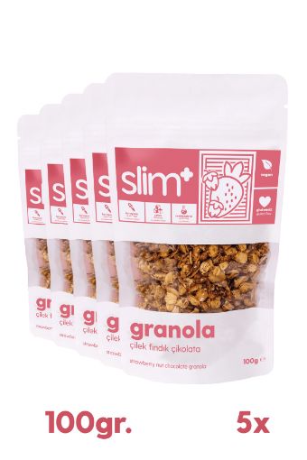 SlimPlus 5'li Paket Çikolata Çilek Fındık Glutensiz Granola 100G resmi