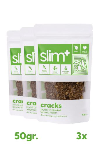 SlimPlus 3'lü Paket Zeytin Biberiyeli Glutensiz Tohum Kraker Cracks 50gr resmi