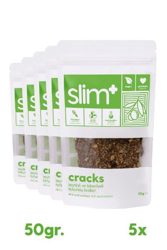 SlimPlus 5'li Paket Zeytin Biberiyeli Glutensiz Tohum Kraker Cracks 50gr resmi