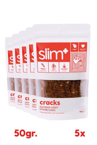 SlimPlus 5'li Paket Domates Soğanlı Glutensiz Tohum Kraker Cracks 50gr resmi