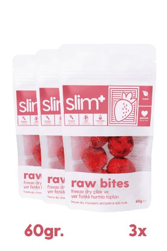 SlimPlus 3'lü Paket Freeze Dry Çilek Kaplı Glutensiz Hurma Topları Raw Bites resmi