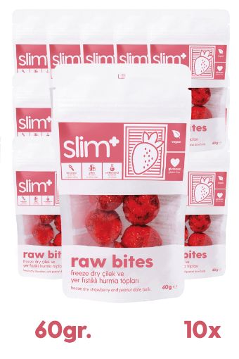 SlimPlus 10'lu Paket Freeze Dry Çilek Kaplı Glutensiz Hurma Topları Raw Bites resmi