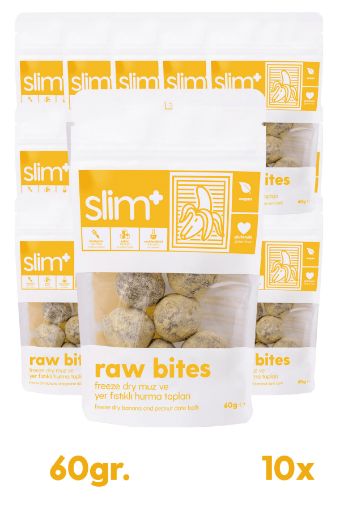 SlimPlus 10'lu Paket Freeze Dry Muz Kaplı Glutensiz Hurma Topları Raw Bites resmi