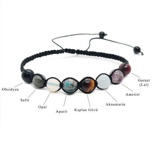 Mix Doğal Taş Makrome Bileklik-Safir-Obsidyen-Apatit-Opal-Akuamarin-Ametist-Kaplangözü-Garnet- Balance Jewelry resmi
