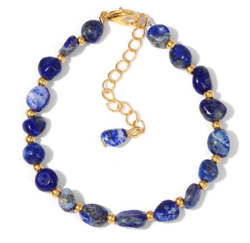 Tımbıl Kesim Doğal Lapis Lazuli Taşı Altın Kaplamalı Bileklik-Balance Jewelry resmi