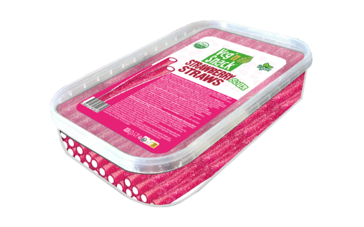 Veg'n Snack Strawberry Straws - Çilek Aromalı Yumuşak Şeker Çubukları -Küvette 200g resmi