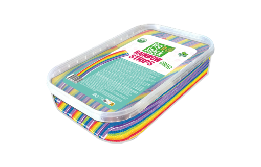 Veg'n Snack Rainbow Sour Strips - Gökkuşağı Yumuşak Şeker Çubukları -Küvette 200g resmi