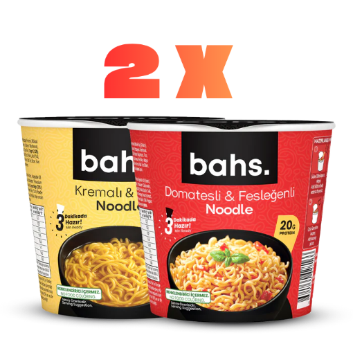 Bahs Proteinli Noodle Duo Paket (Köri & Kremalı + Domates & Fesleğen) 2x100g resmi