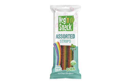 Veg'n Snack Assorted Sour Strips - Gökkuşağı Yumuşak Şeker Çubukları 170g resmi